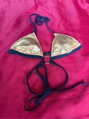 bebe Gold and Black Triangle Bikini Top